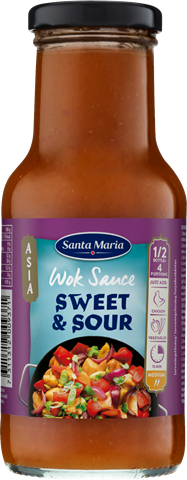 En flaska med söt sur wok-sås