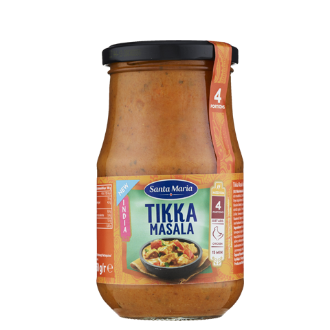 En burk Tikka Masala sås med mediumstark smak 