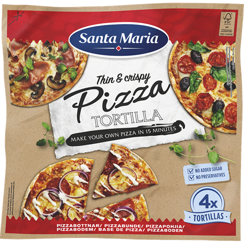 Pakkaus neljällä pizzatortillalla