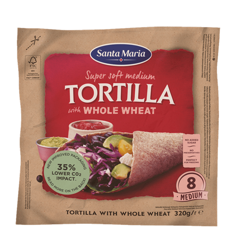 Packet with eight whole wheat tortillas