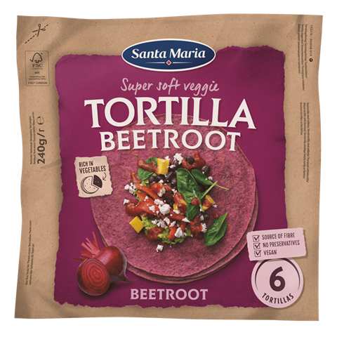 packaging with beetroot tortilla