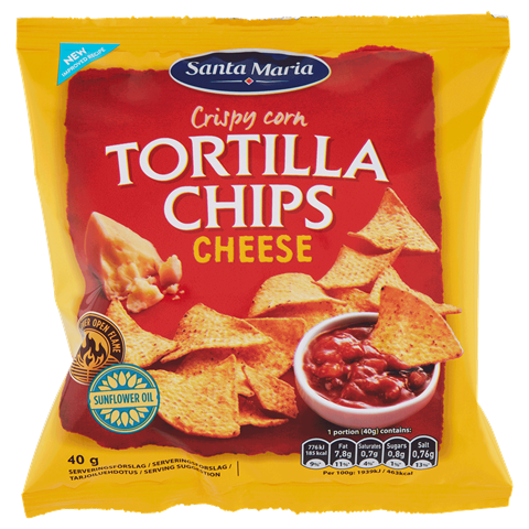 En minipåse tortilla chips med ostsmak