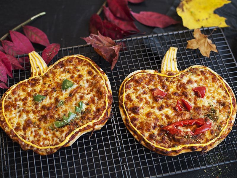 Halloween pumpkin pizzas