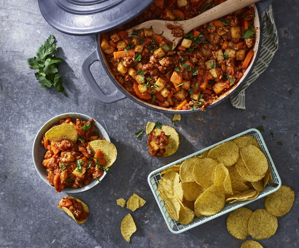 Chili au poulet et aux nachos