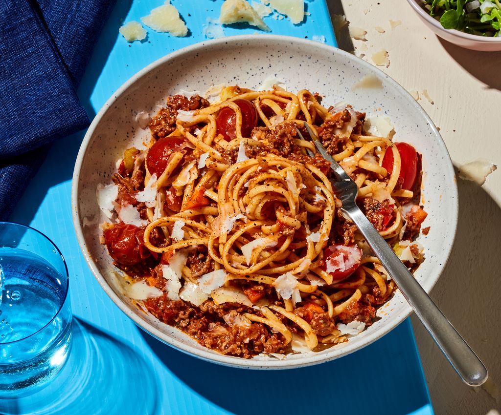 Bolognese med spaghetti på tallerken