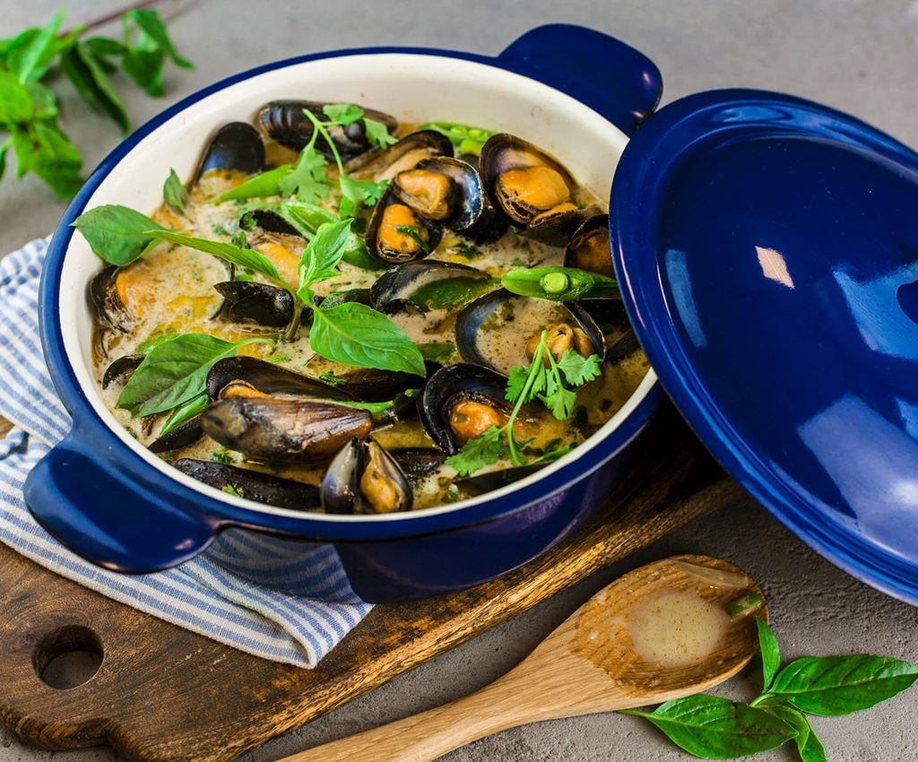 Moules au curry vert