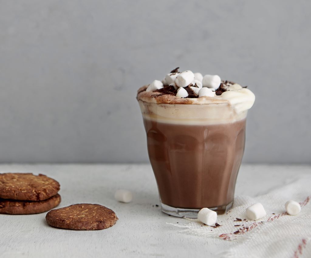Varm sjokolade med vanilje i glass