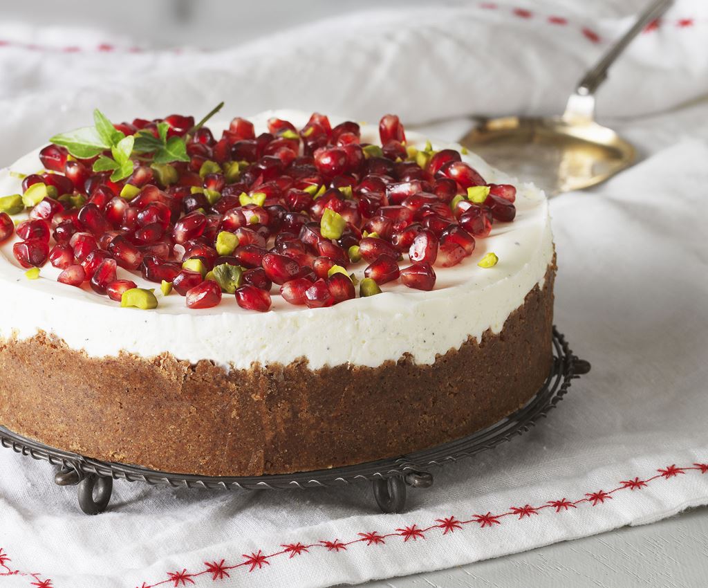 Cheesecake med pistage och granatäpple