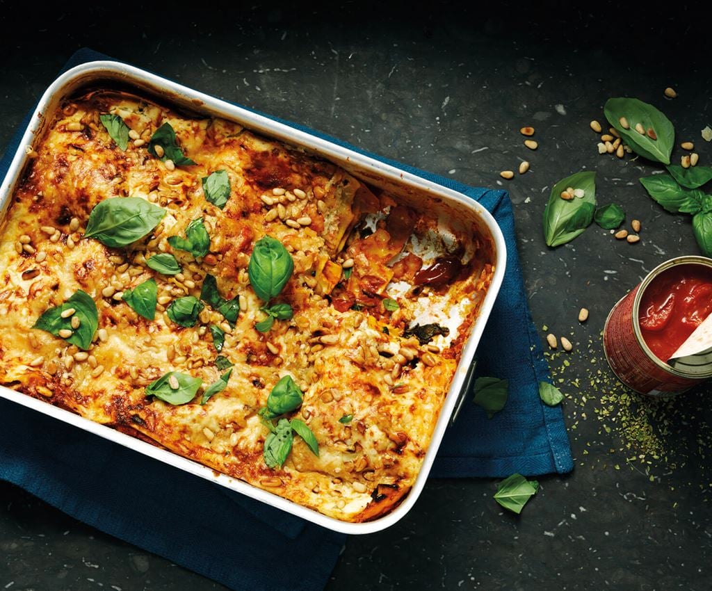 veggie lasagne in een pan