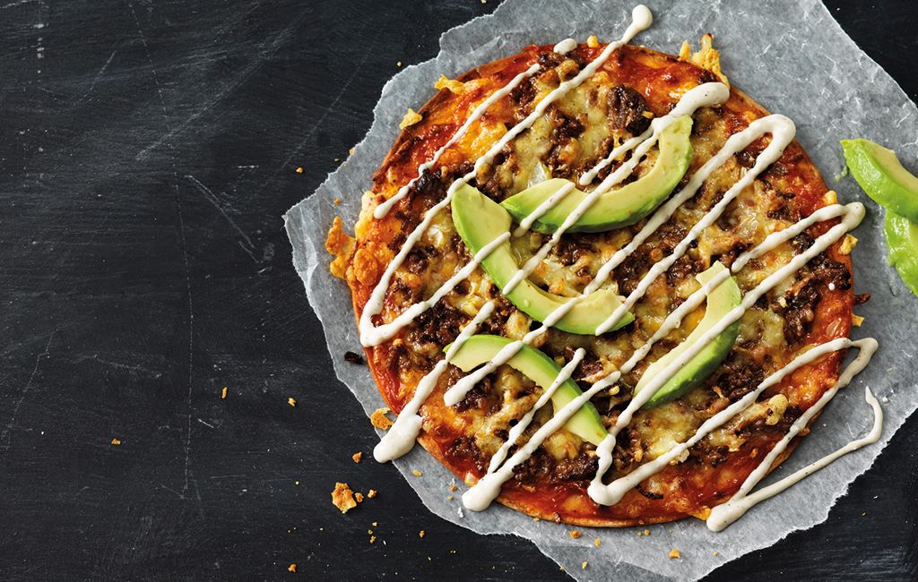 Tortillapizza Mexicana med köttfärs och avokado
