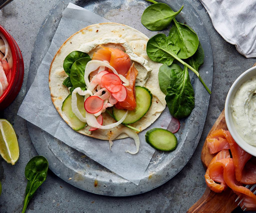 Taco with smoked salmon with pickled veggies