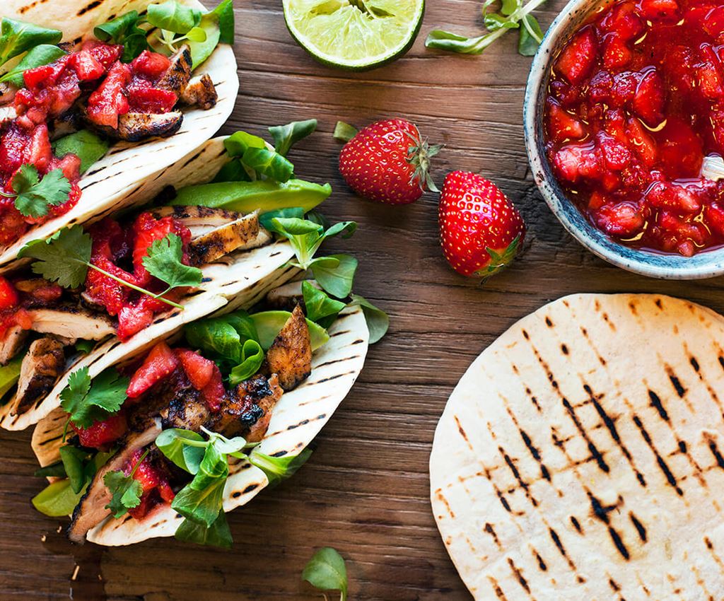 Strawberry & chipotle salsa in grilled chicken Tacos