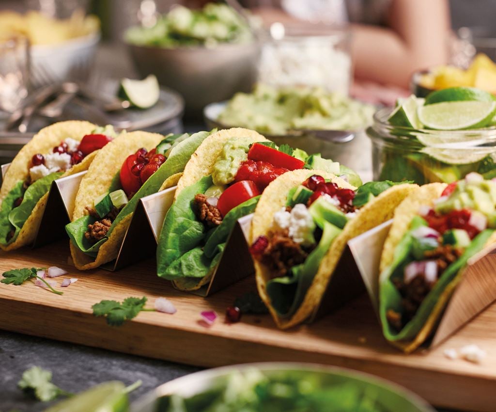 Tacos with Feta Cheese and Pomegranate