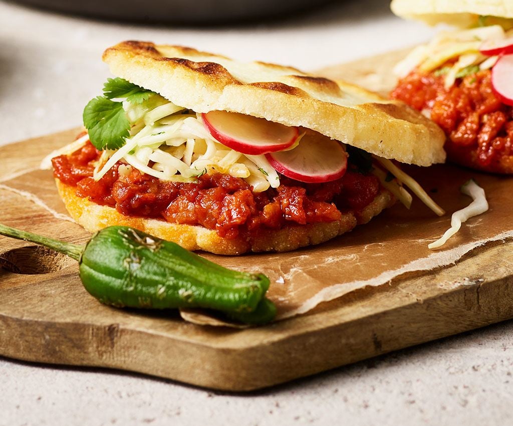 Sloppy Jose Arepas with chorizo