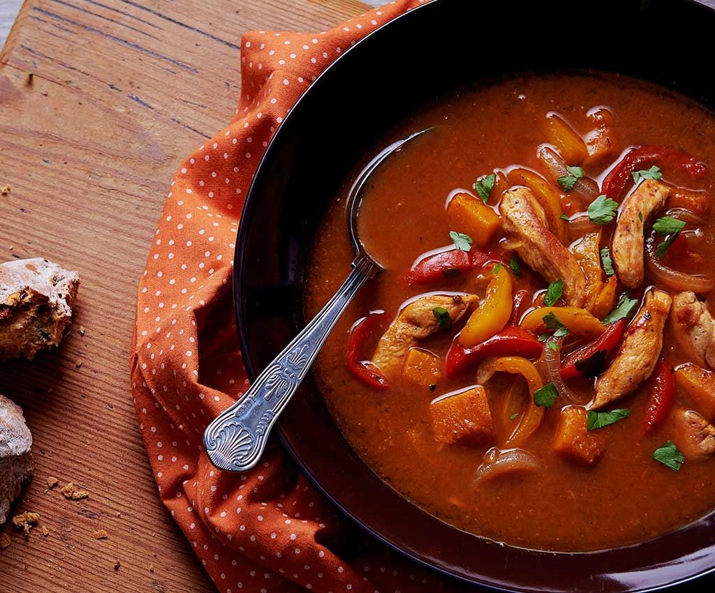 Fajita Chicken Soup with Pumpkin Pieces