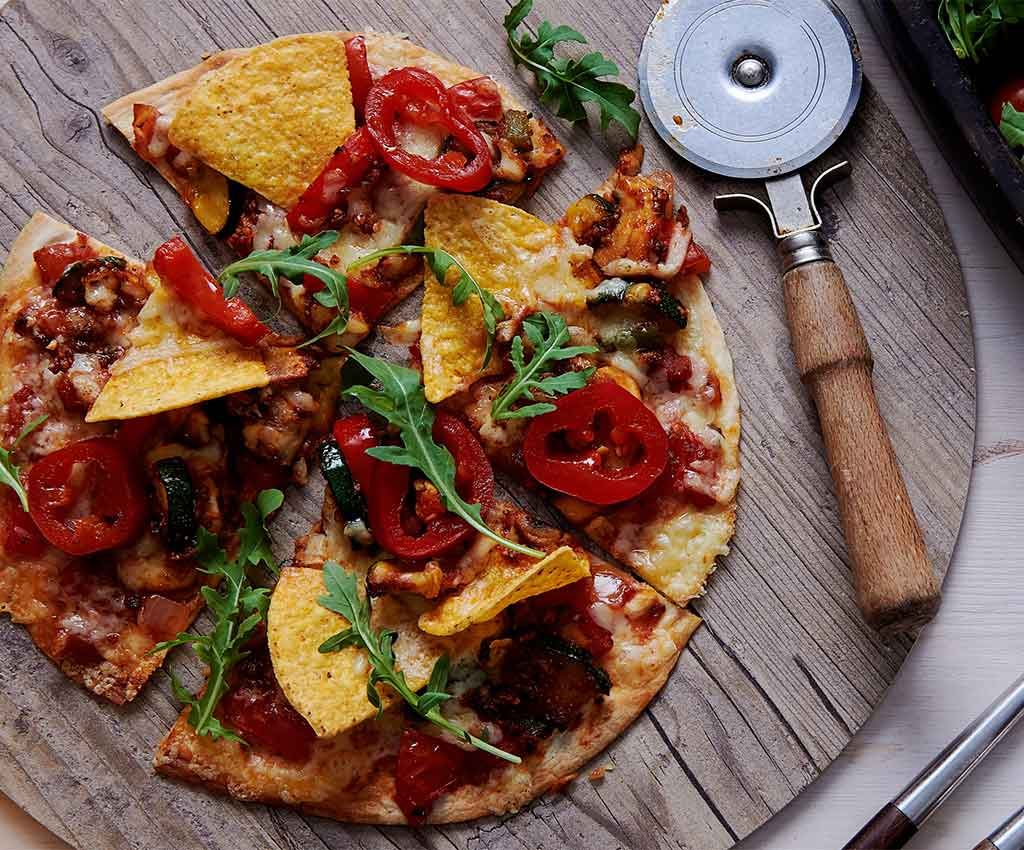 Krokante veggie taco pizza