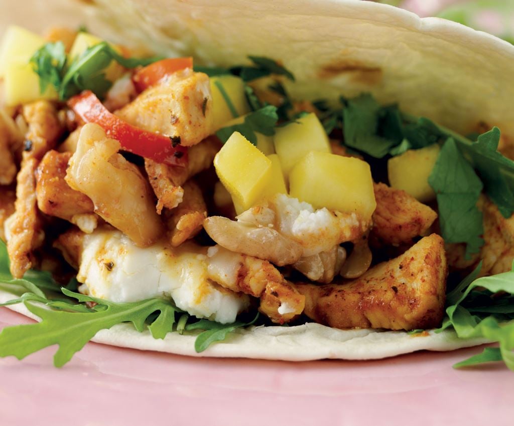 Goats Cheese Fajita filled with Spiced Chicken and Walnuts