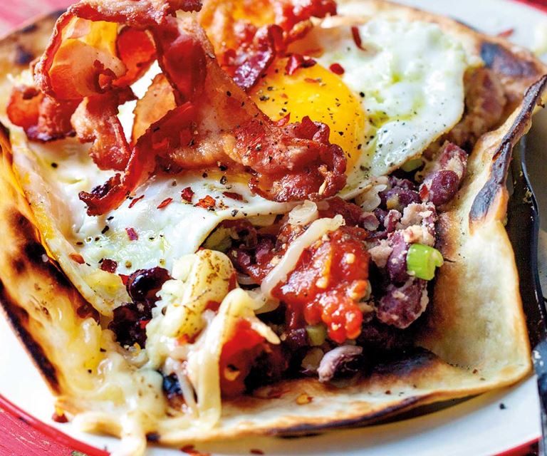 Breakfast tortilla with eggs and baked beans A recipe from Santa