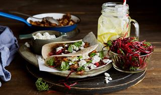 Mushroom tacos served with chipotle kale