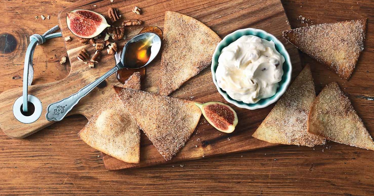 Cinnamon Tortilla Chips with Creamy Maple Pecan Dip