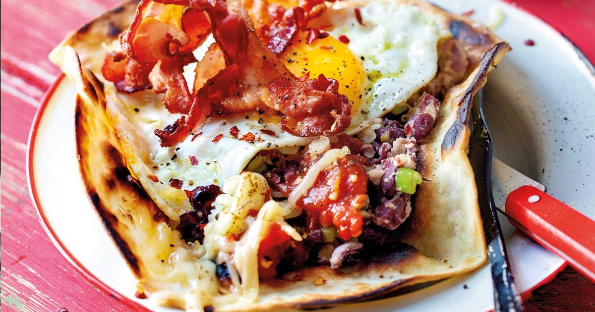 Breakfast tortilla with eggs and baked beans A recipe from Santa